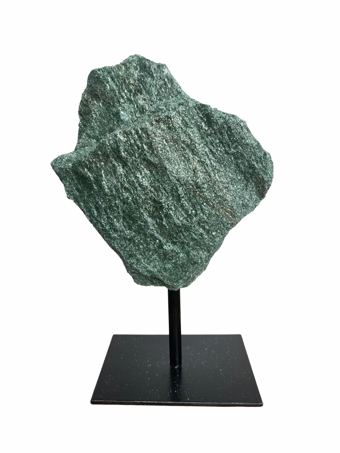 Raw Fuchsite sculpture on a stand