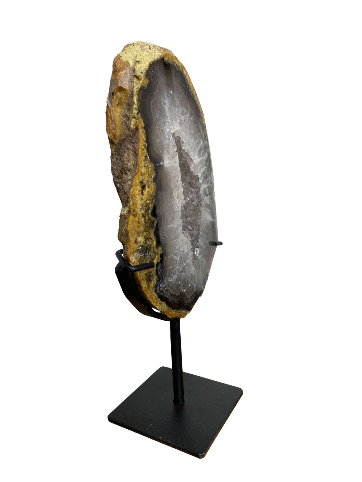 Agaat schijf op standaard met druzy kristallen 2