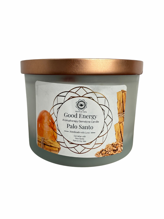 Gemstone scented candle Green Tree: Good Energy - Palo Santo