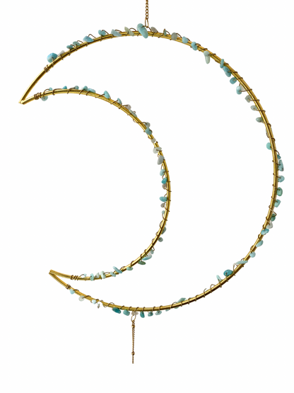 Gemstone moon pendant Amazonite