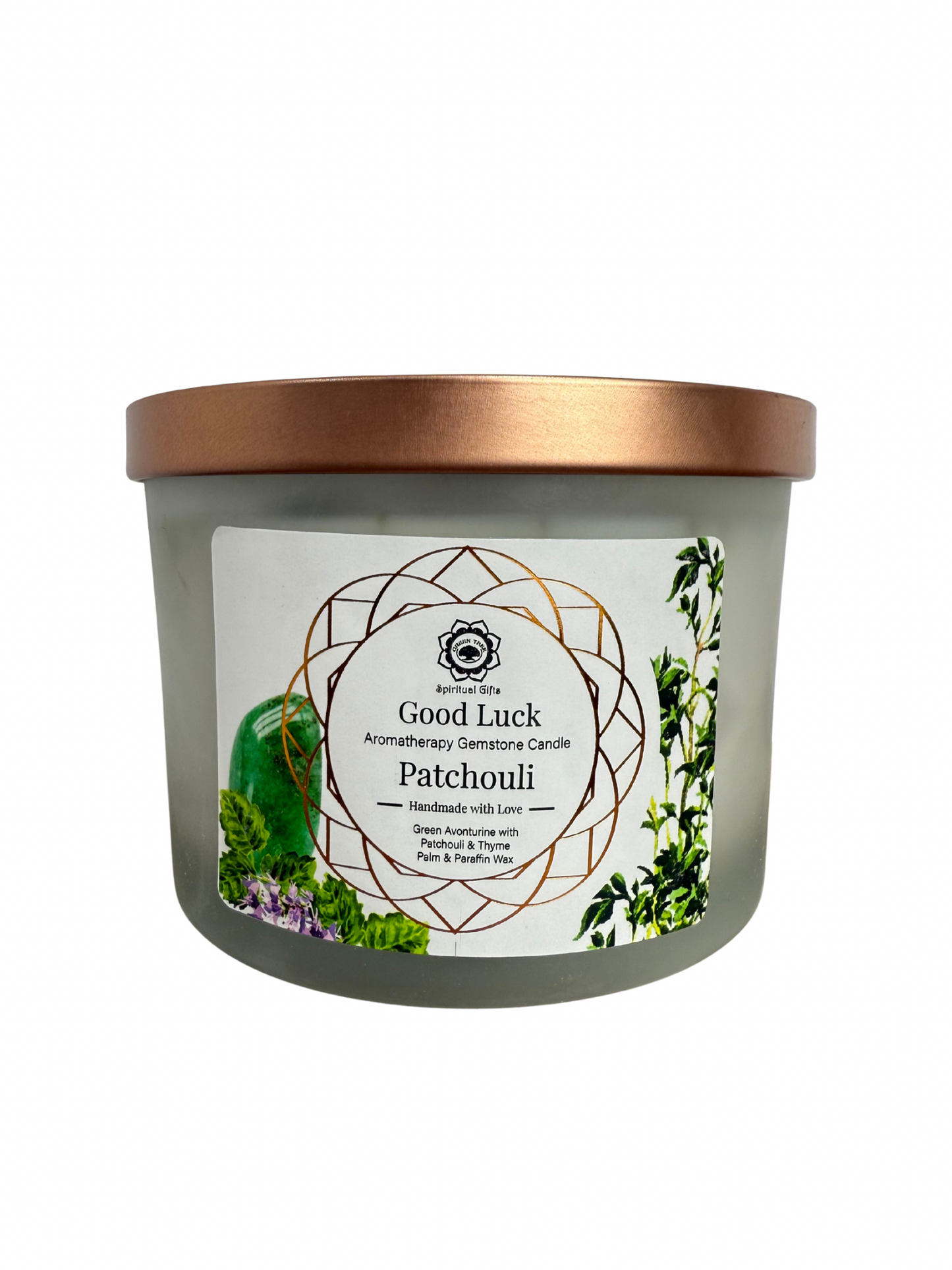 Gemstone scented candle Green Tree: Good Luck - Patchouli