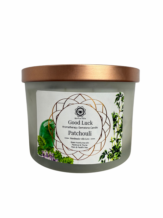 Gemstone scented candle Green Tree: Good Luck - Patchouli