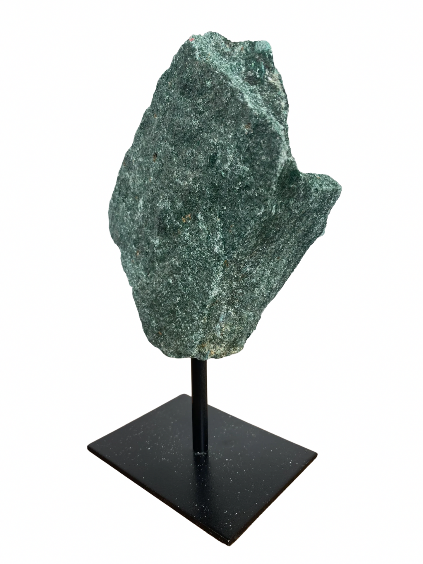 Raw Fuchsite sculpture on a stand