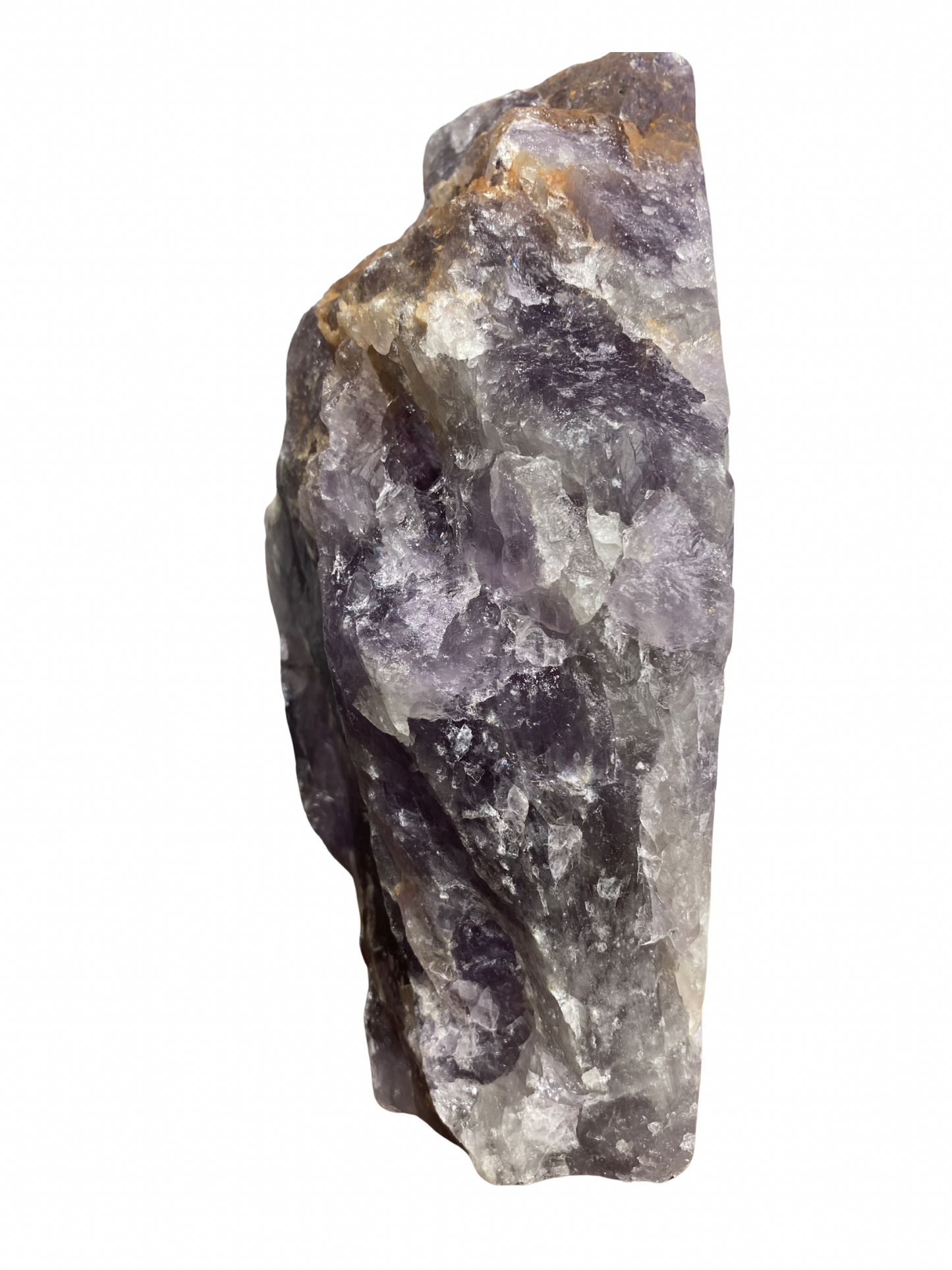 Amethist sculptuur half ruw op standvlak 2