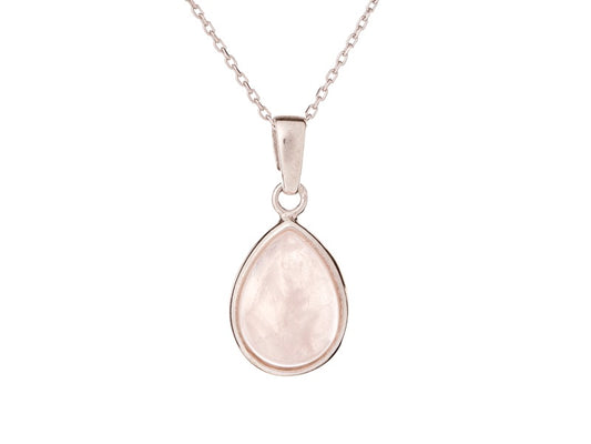Ketting met Rozenkwarts druppel hanger 925 zilver
