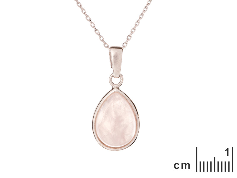 Ketting met Rozenkwarts druppel hanger 925 zilver