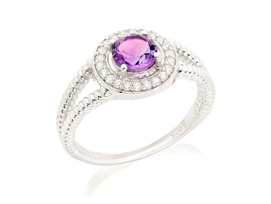 Amethist + Zirconia ring 925 zilver maat 50
