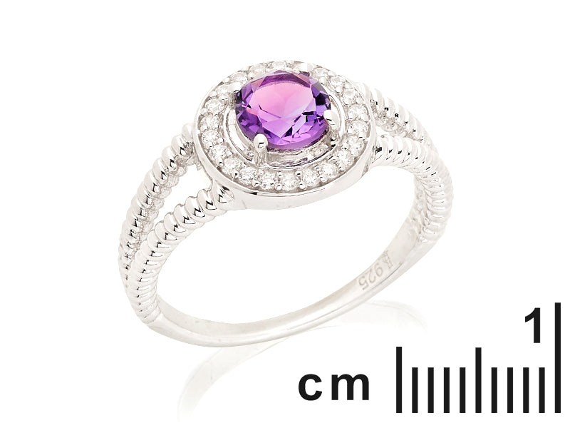 Amethist + Zirconia ring 925 zilver maat 54