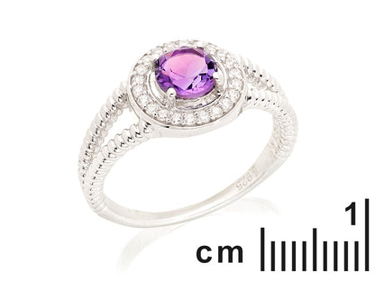 Amethist + Zirconia ring 925 zilver maat 54