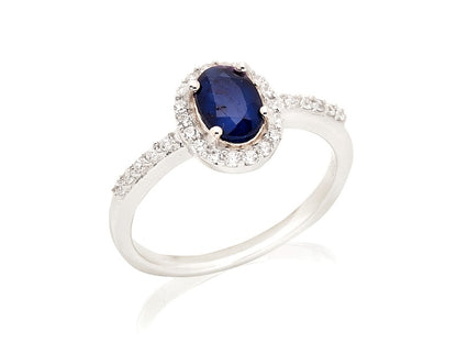 Saffier + Zirconia ring 925 zilver maat 58