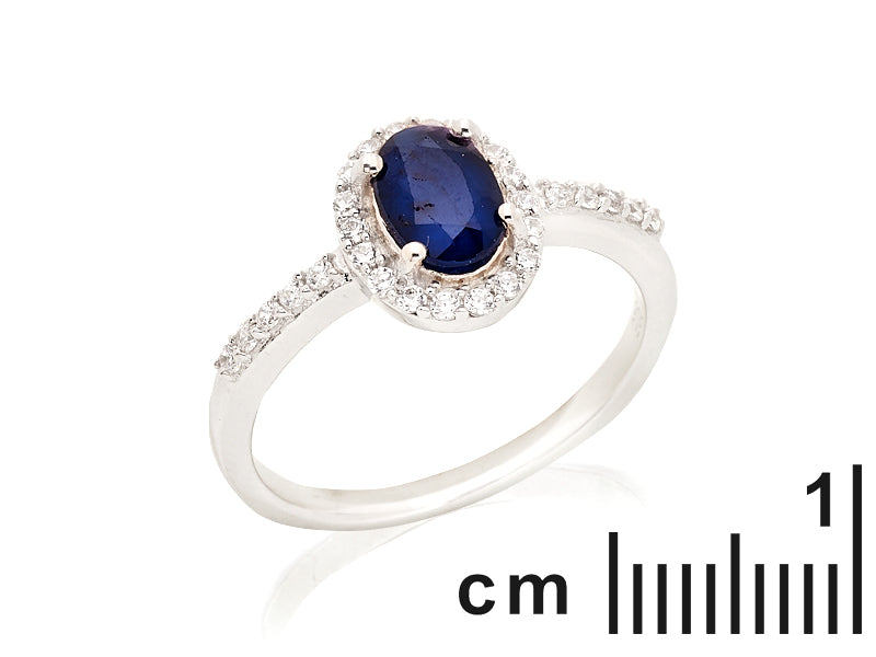 Saffier + Zirconia ring 925 zilver maat 58