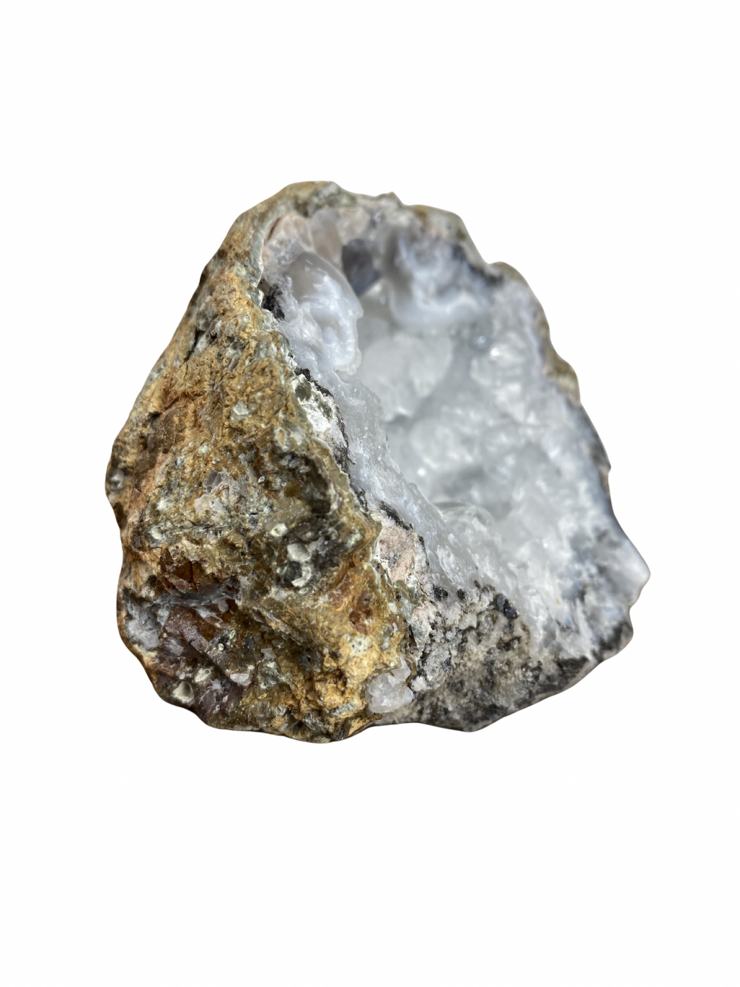 Blauwe Chalcedoon geode met Calciet kristallen (Mexico)