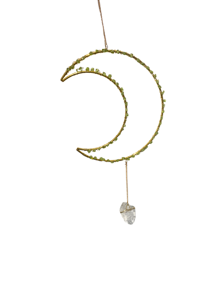 Edelsteen maan hanger Peridoot & Bergkristal middel