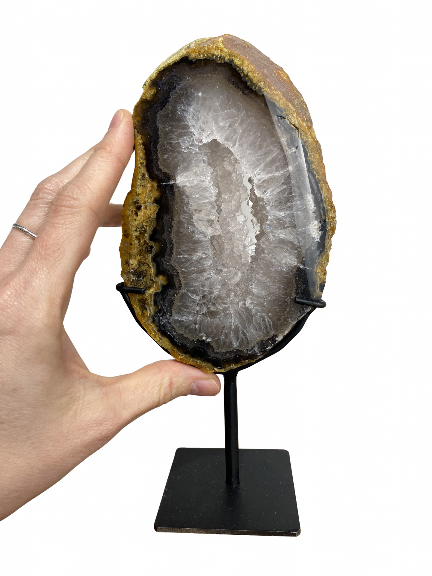 Agaat schijf op standaard met druzy kristallen 2