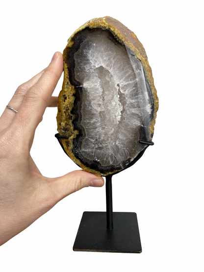 Agaat schijf op standaard met druzy kristallen 2