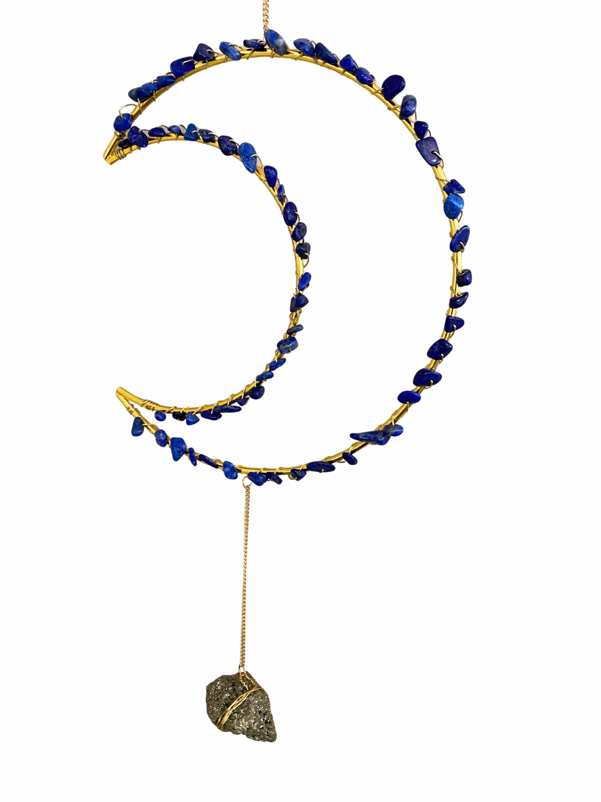 Edelsteen maan hanger Lapis Lazuli en Pyriet middel