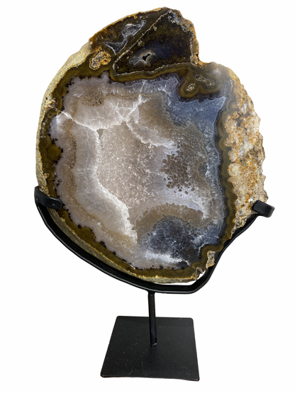 Agaat schijf op standaard met druzy kristallen