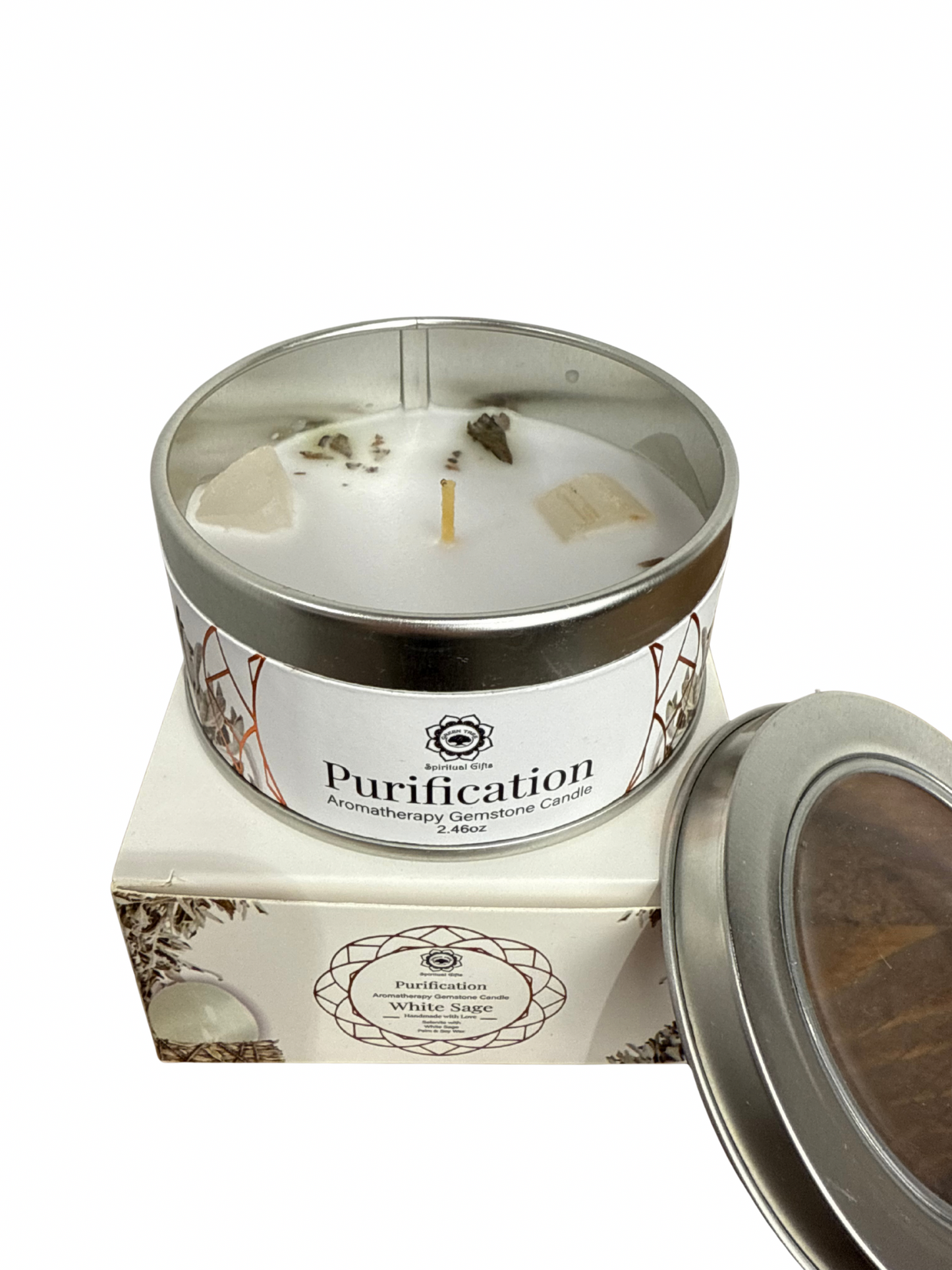 Gemstone scented candle Green Tree: Purification - White Sage