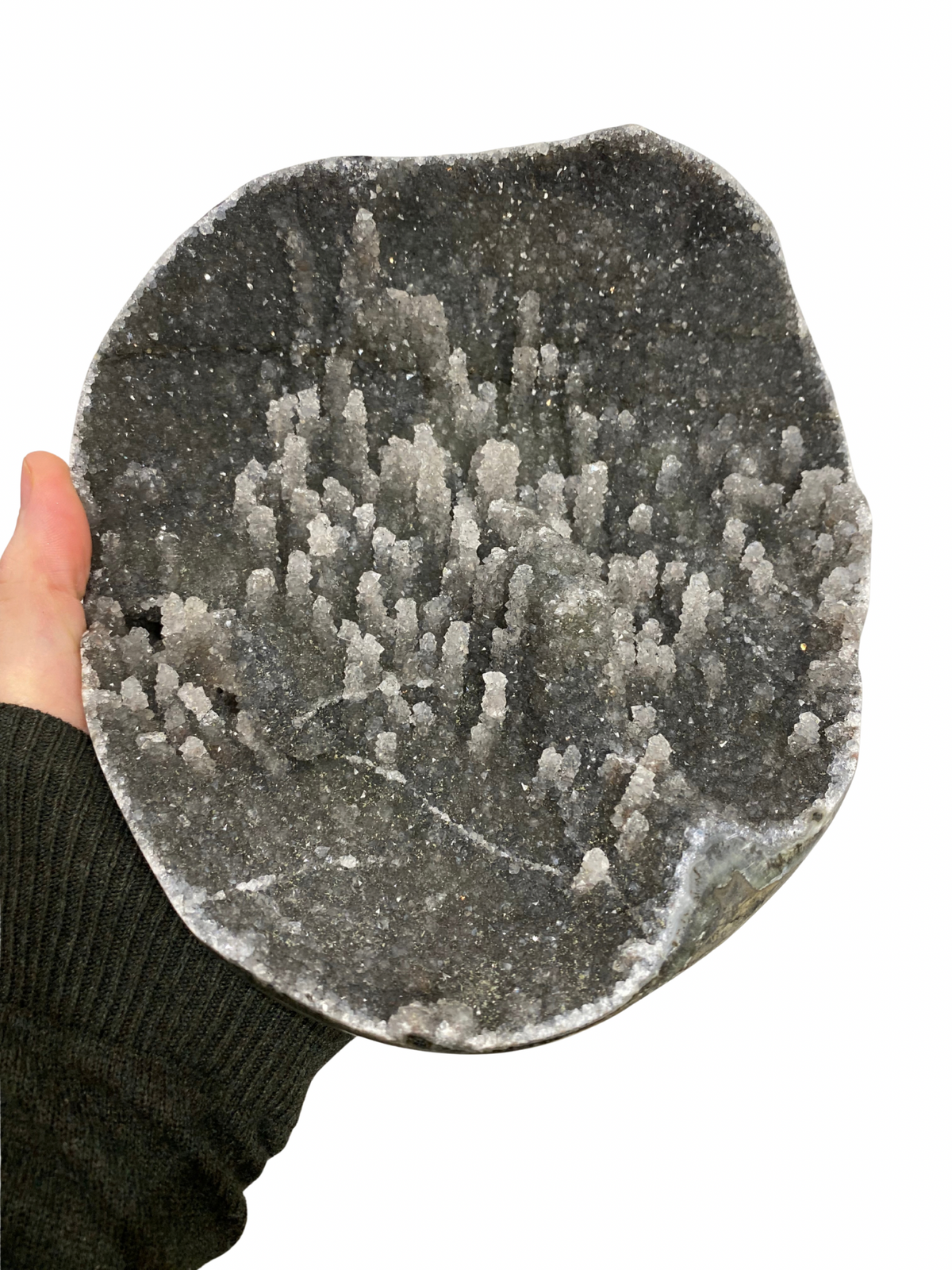 Zwarte Galaxy Amethist geode met stalactiet kristallen (Uruguay) | 1,8 kg
