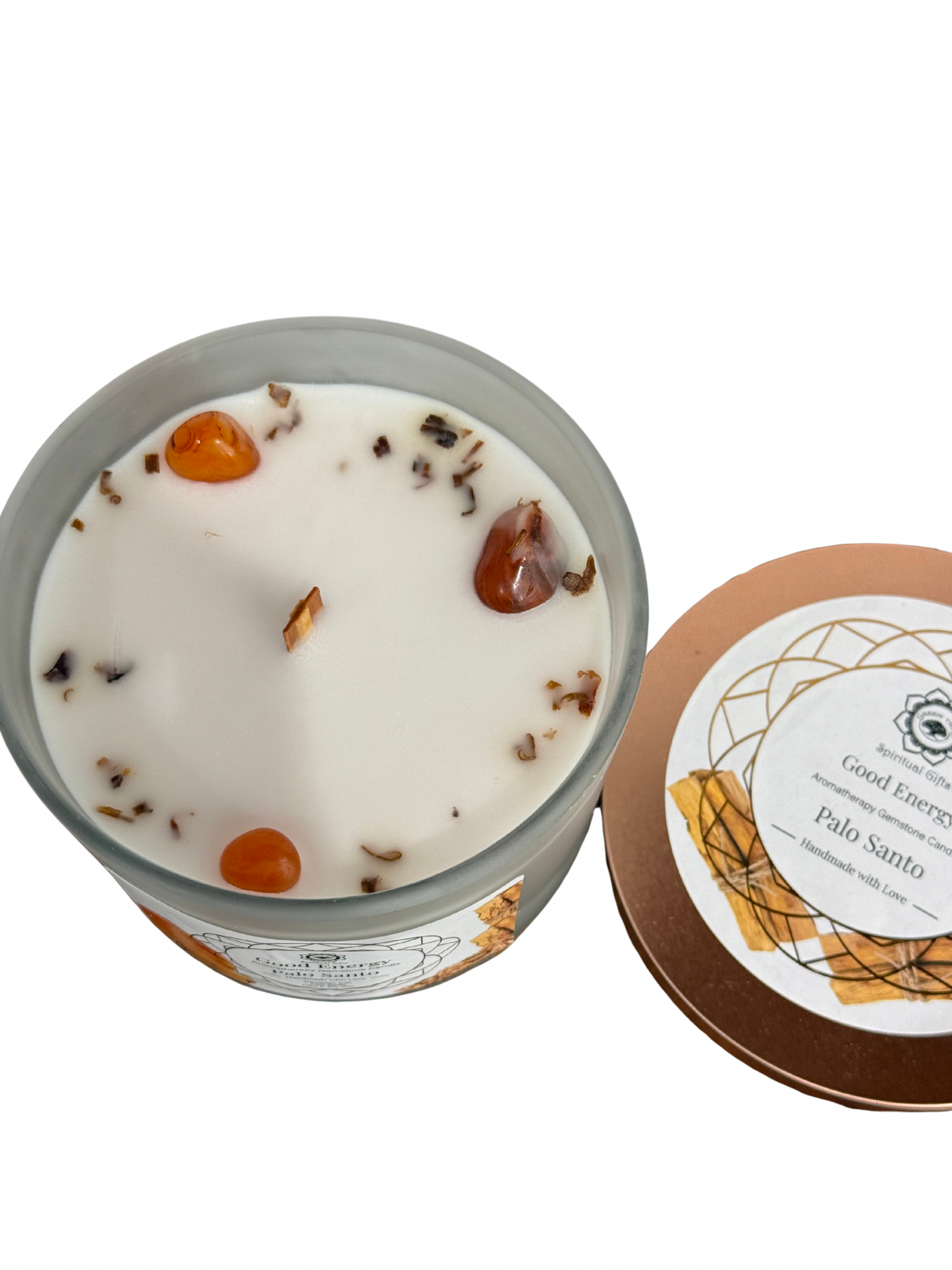 Gemstone scented candle Green Tree: Good Energy - Palo Santo