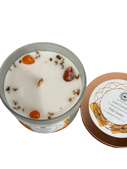 Gemstone scented candle Green Tree: Good Energy - Palo Santo