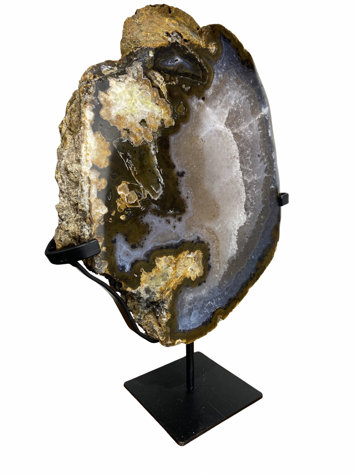 Agaat schijf op standaard met druzy kristallen