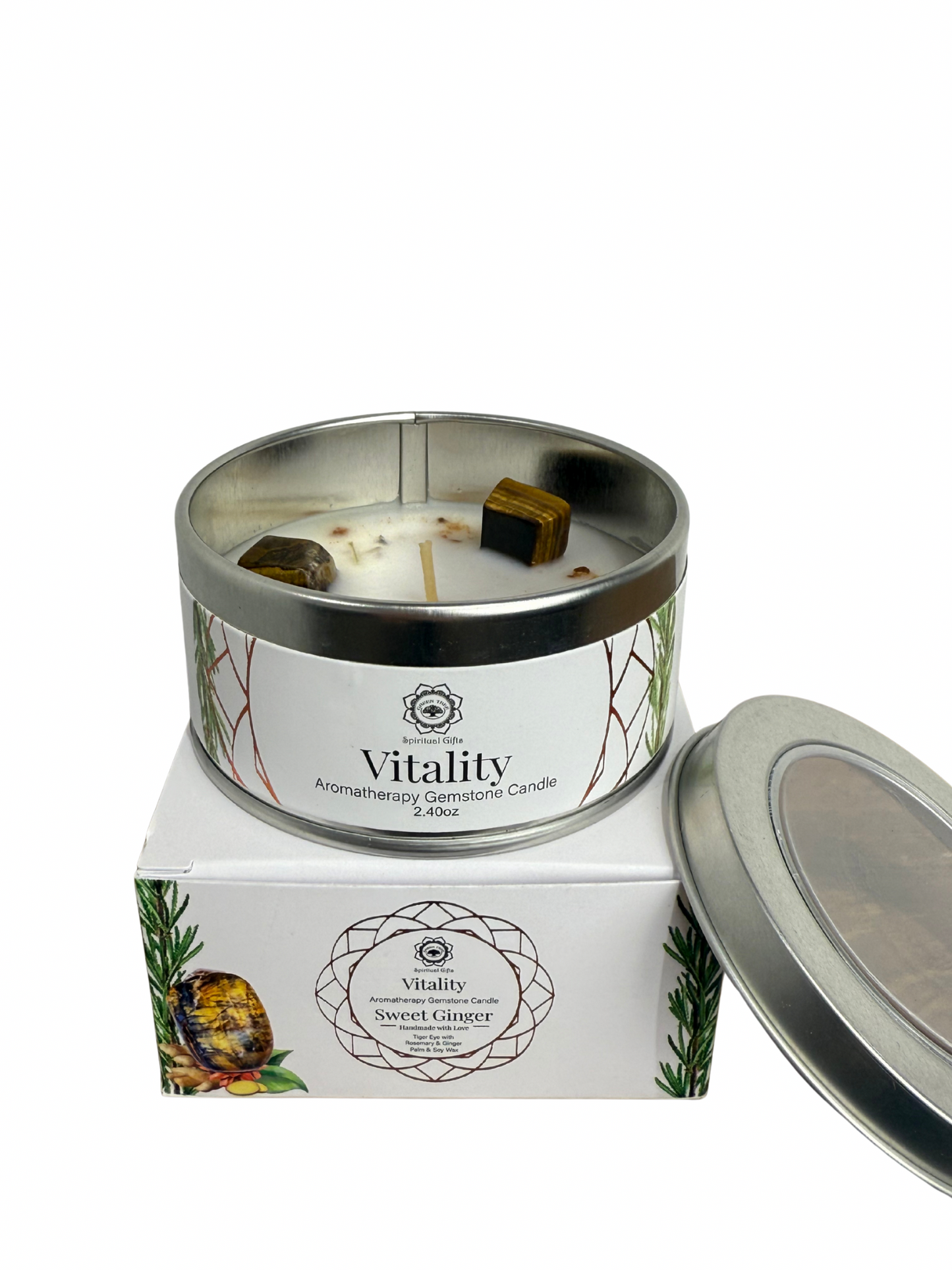 Gemstone scented candle Green Tree: Vitality - Sweet Ginger