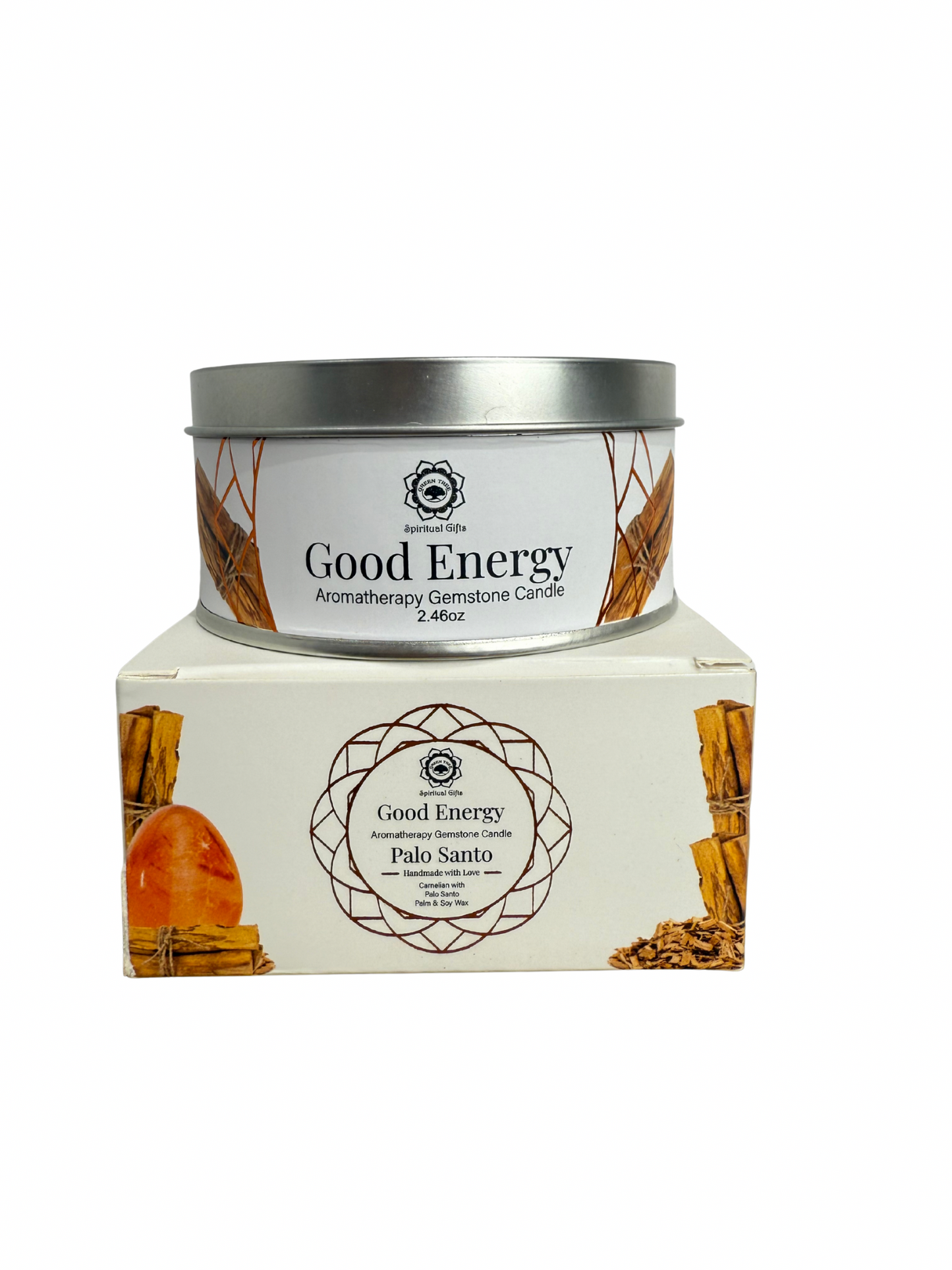 Gemstone scented candle Green Tree: Good Energy - Palo Santo