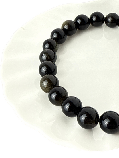 Gold Obsidian ball bracelet 8 mm