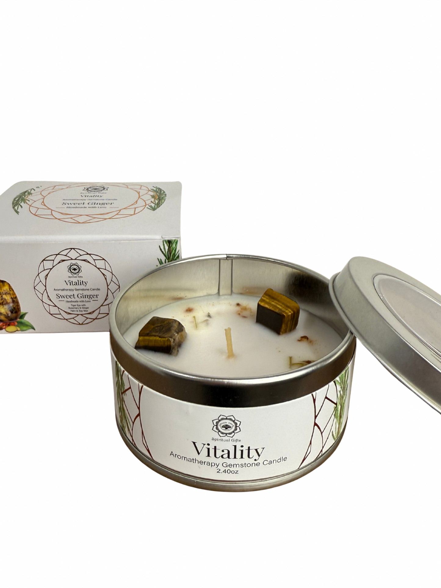 Gemstone scented candle Green Tree: Vitality - Sweet Ginger