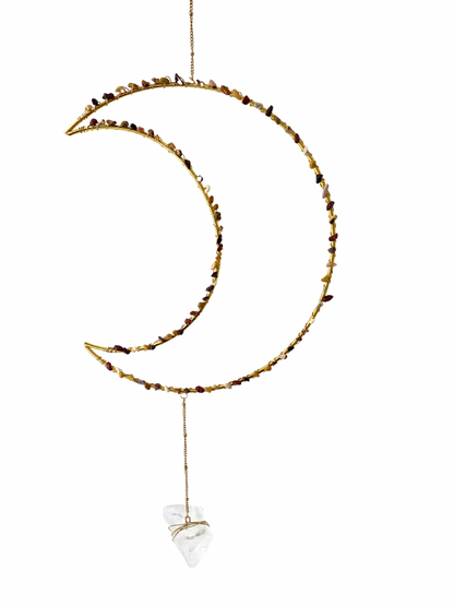 Gemstone moon pendant Amazonite
