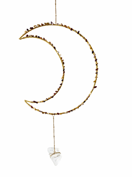Edelsteen maan hanger Mookaiet + Bergkristal