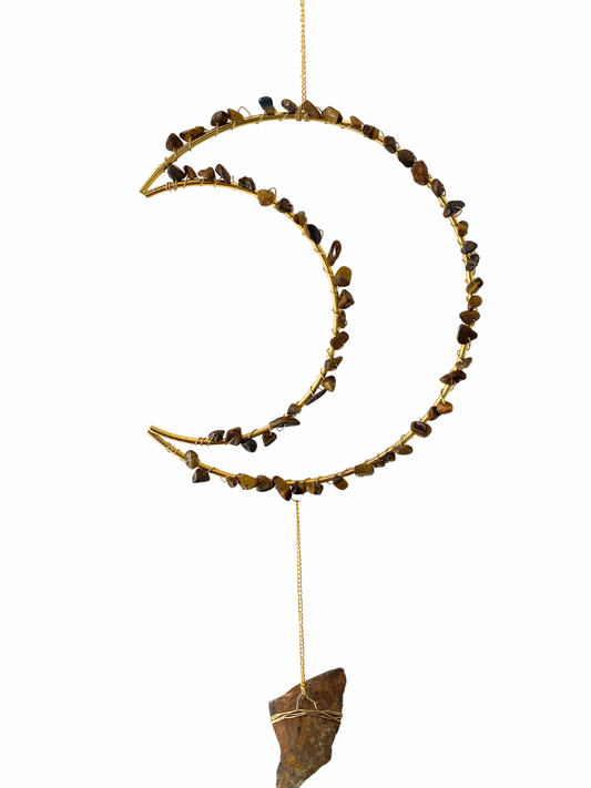 Edelsteen maan hanger Tijgeroog