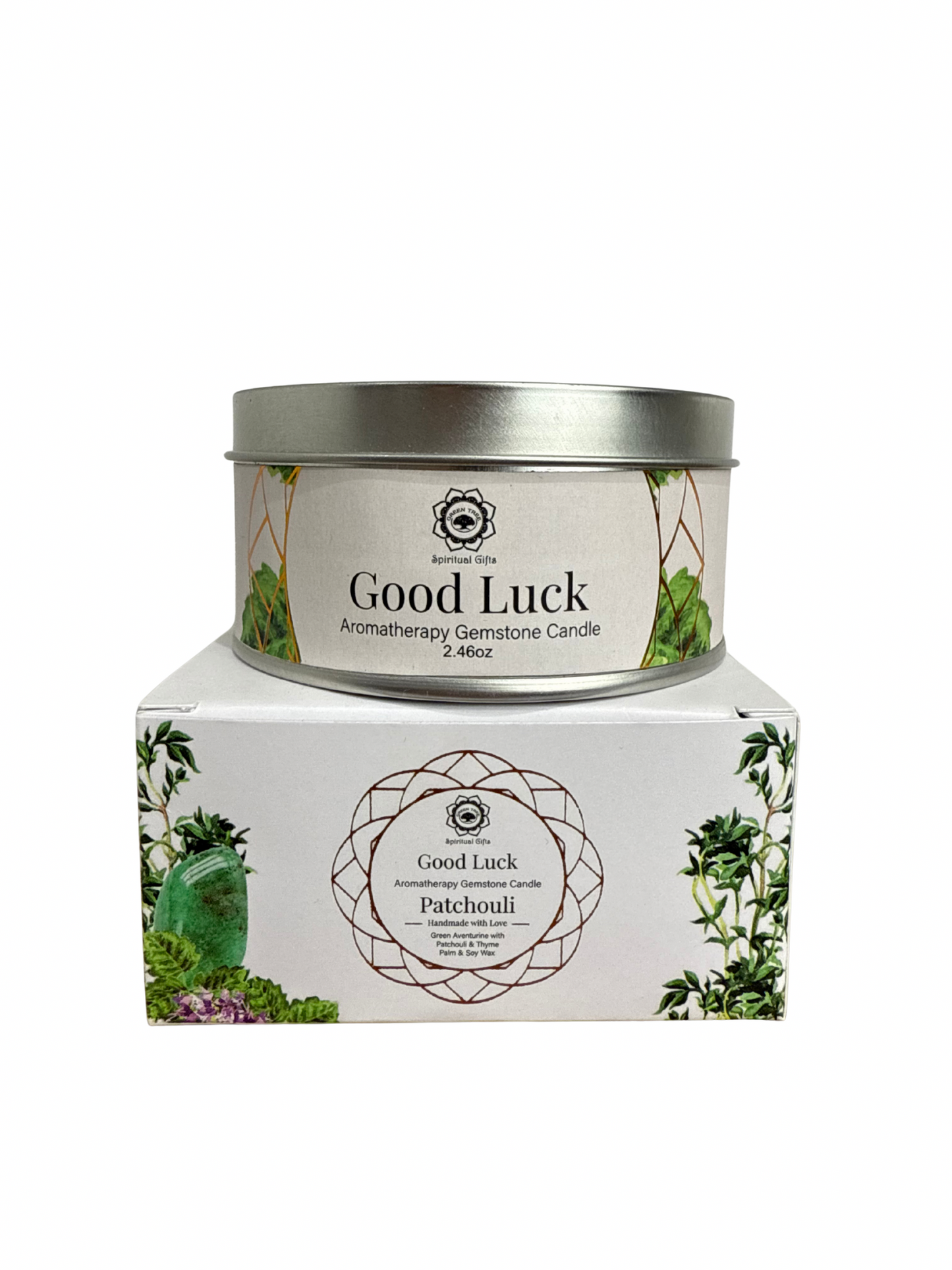 Gemstone scented candle Green Tree: Good Luck - Patchouli