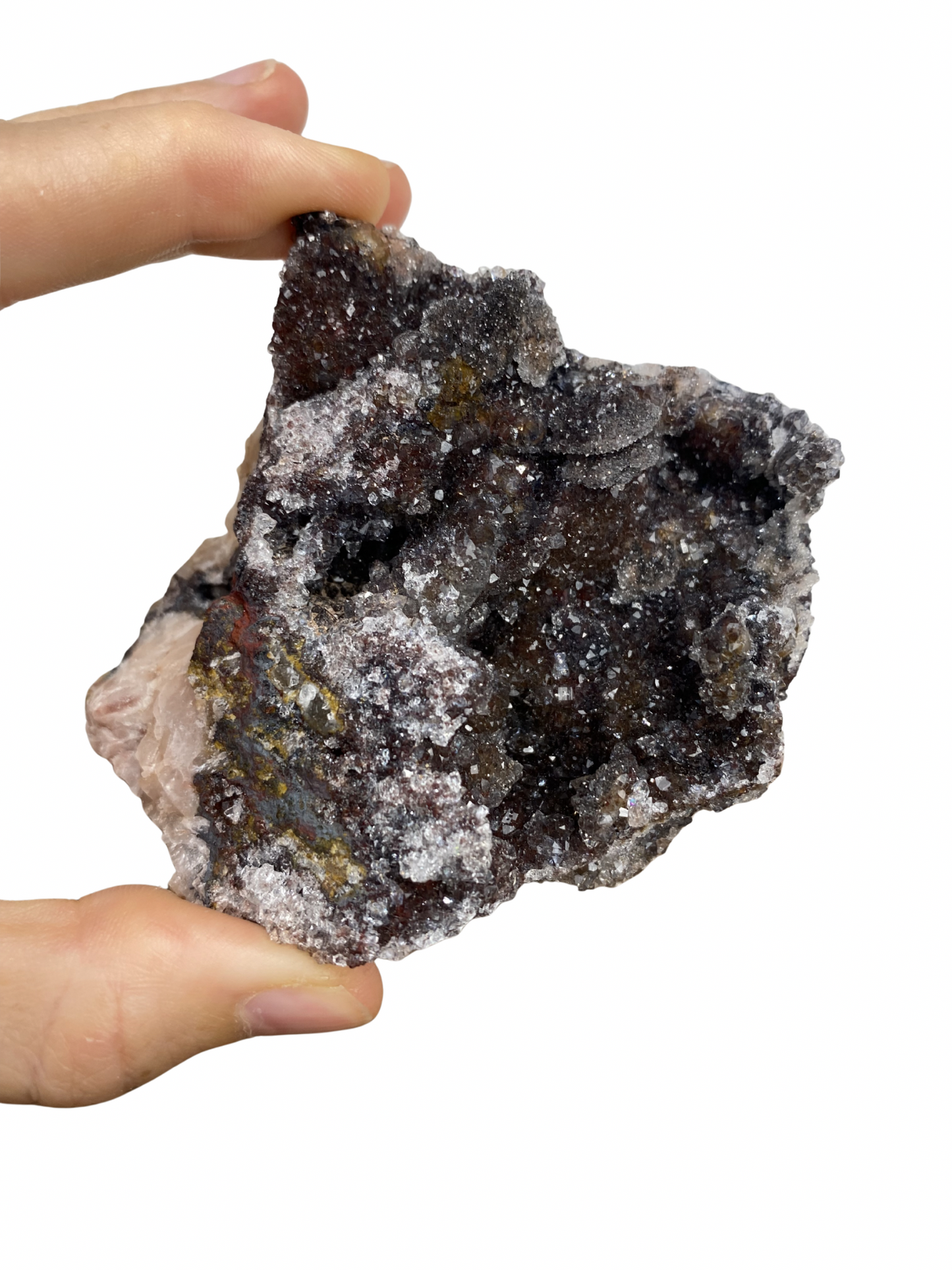 Mangaan Kwarts met Druzy Hematiet kristallen (Manganiet)