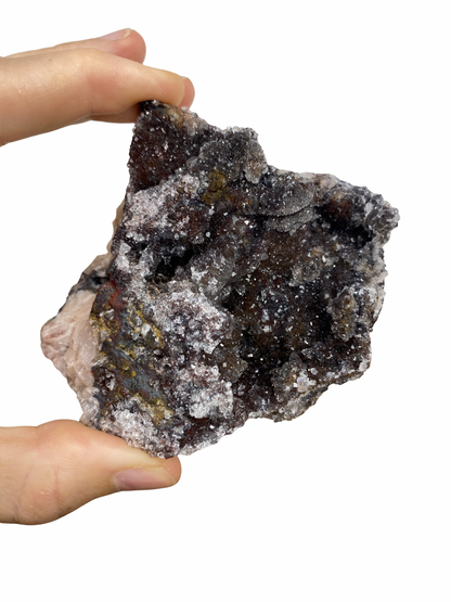 Mangaan Kwarts met Druzy Hematiet kristallen (Manganiet)