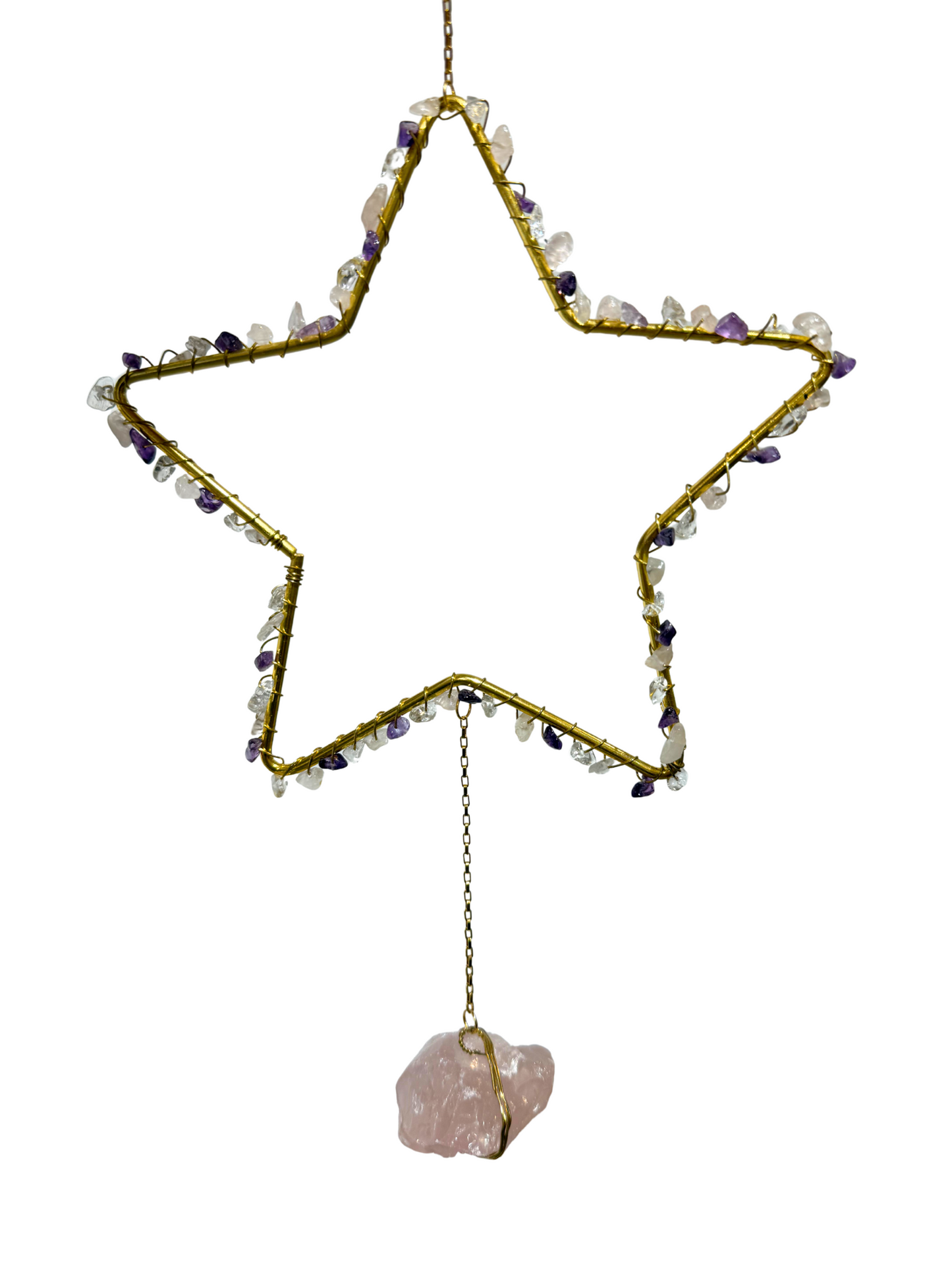 Gemstone star pendant Golden Triangle + Rose Quartz