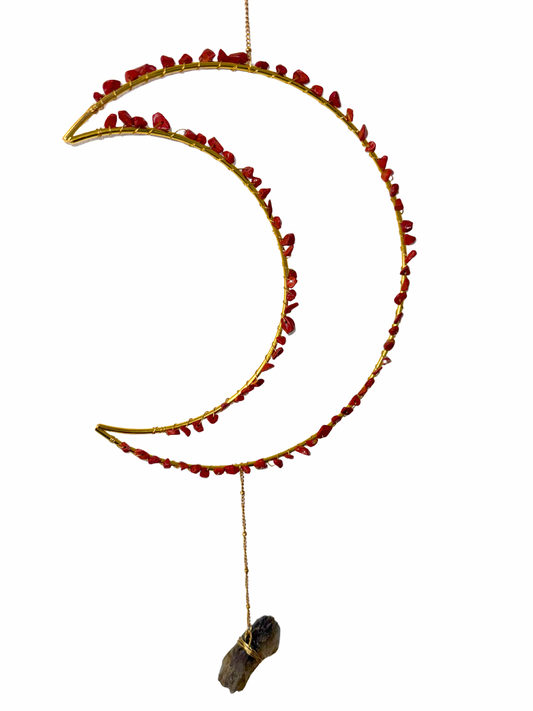 Edelsteen maan hanger Rode Jaspis + Labradoriet