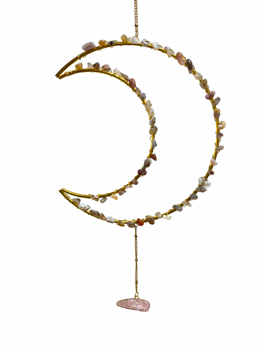 Edelsteen maan hanger Agaat + Rozenkwarts