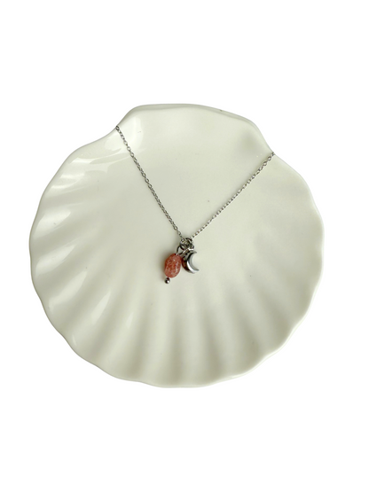 Evi moon necklace + Strawberry quartz pendant