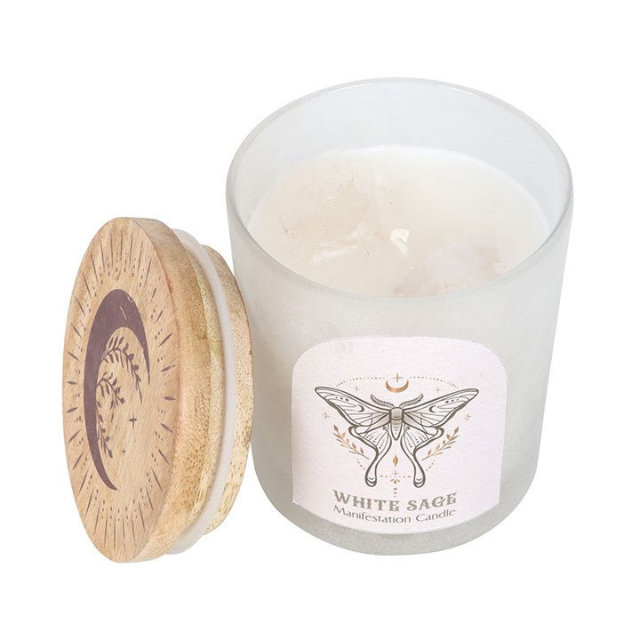 Manifestation scented candle white sale &amp; Rock Crystal