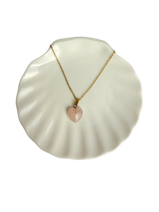 Saar ketting + Rozenkwarts hart hanger