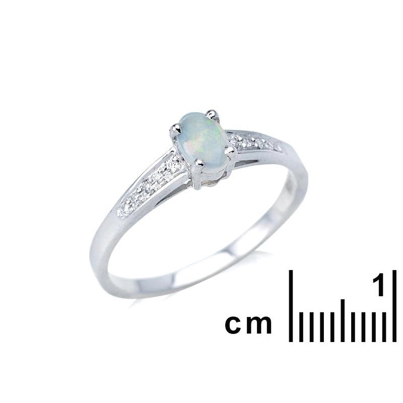 Witte Australische Opaal + zirconia ring 925 zilver maat 52