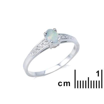 Witte Australische Opaal + zirconia ring 925 zilver maat 52