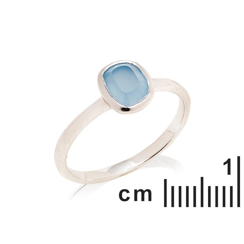 Blauwe Chalcedoon ring 925 zilver maat 60